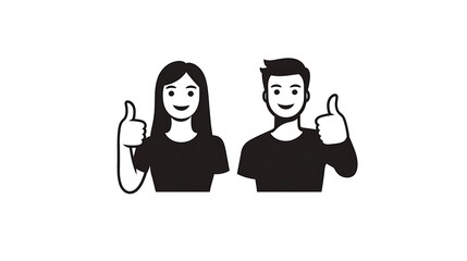 Minimalistic Vector Logo Design of Two People Giving Thumbs Up on White Background