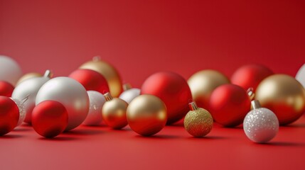 The solid red background creates a festive atmosphere. It was gracefully floated by a few gold and white Christmas balls. Simple design stops with luxury.