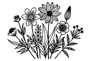 Poster - Hand drawn daisy flowers silhouette