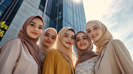 The group of smiling hijabi friends