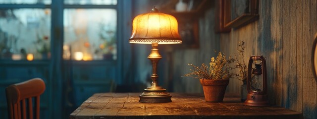 Vintage antique table lamp in a 3D rendering scenario