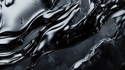 Leinwandbilder - Art abstract paint blots background in black colors featuring a marble texture presented as a 3D cartoon rendering Horizontal long banner