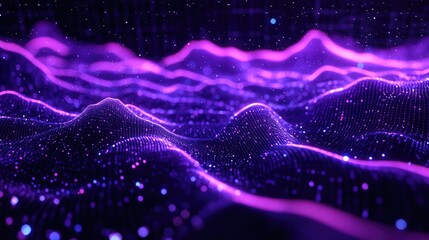 Leinwandbilder - Abstract ultraviolet landscape on a dark background in a 3D cartoon rendering Violet starry outer space texture purple cyberspace grid and hi tech network Vertical image orientation 3D illustratio