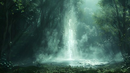 Wall Mural - Mystical Forest Waterfall.