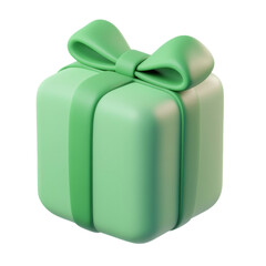 green gift box 3d render icon isolated on transparent background cutout