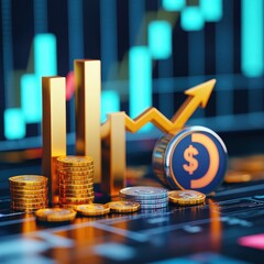 Wall Mural - 3d arrow of money rising trend interest percentage increase, deposit. excellent investing business g