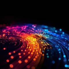 Fototapete - Vibrant fiber optic cables illuminate the dark, creating a mesmerizing spectrum of colors in this abstract technology photo.