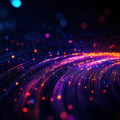 Leinwandbilder - Vibrant abstract digital light trails with colorful bokeh background, representing data streams, technology, and futuristic design.