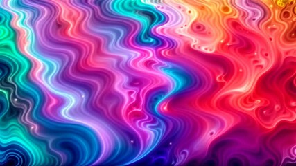 Wall Mural - abstract neon vibrant colorful background with flowing wave, liquid plasma, fluid ink. smooth rainbow color waves, 3d iridescent holographic design. looped animation. seamless footage.