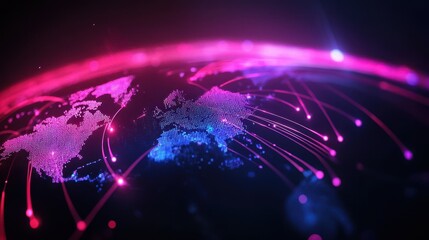 Poster - Global network map with glowing digital connections showcasing worldwide connectivity, technology, and communication.