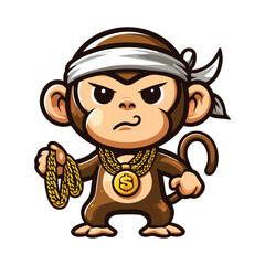 Wall Mural - monkey character with gold chain necklace illustration