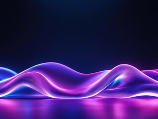 Fototapete - Abstract wavy neon light shapes on a dark background, showcasing glowing lines in vibrant pink and blue hues for futuristic design concepts.