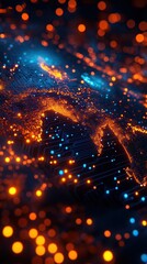 Fototapete - Abstract glowing orange and blue network, representing data connections and digital communication in a futuristic world.