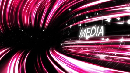 Sticker - Swirling pink and white lines with MEDIA text, futuristic animation