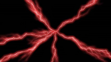 Wall Mural - red lightning bolts animation radiating from center on black background