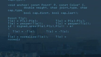 Animating computer code over cityscape background