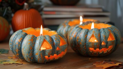 Wall Mural - Candle lit Halloween Pumpkins 