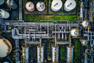 Wall Mural - A large industrial plant with many pipes and tanks