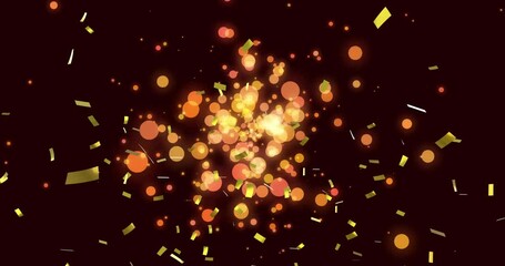 Wall Mural - Glowing particles and confetti floating on dark background