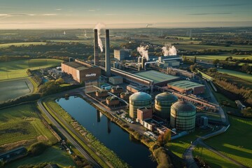 Wall Mural - A large industrial plant with a lot of smoke coming out of it