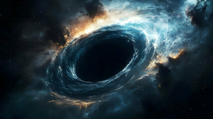 Wall Mural - black hole in space surrounded by swirling gas and dust.