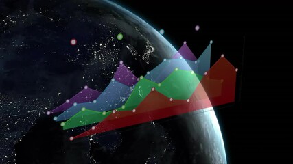 Wall Mural - animating colorful data chart over earth from space