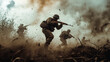 © Sean - World war two Soldiers charging through battlefield during intense combat