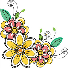 Wall Mural - Colorful floral Corner Design Vector illustration in flat style , isolated in whote background