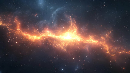 Wall Mural - bright orange nebula with glowing gas and dust in space.