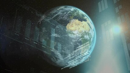 Wall Mural - rotating earth with bar graph animation on space background