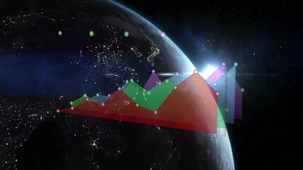 Wall Mural - animating colorful data charts over earth viewed from space