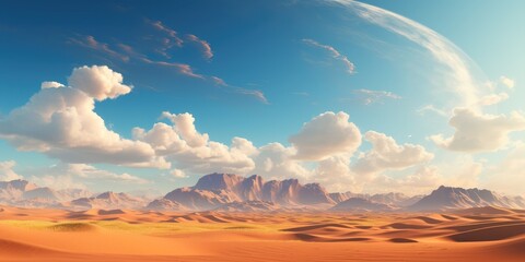 Poster - Desert Landscape with Mountains and Clouds