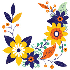 Wall Mural - Colorful floral Corner Design Vector illustration in flat style , isolated in whote background