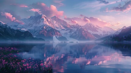 Sticker - Serene Mountain Lake at Sunset