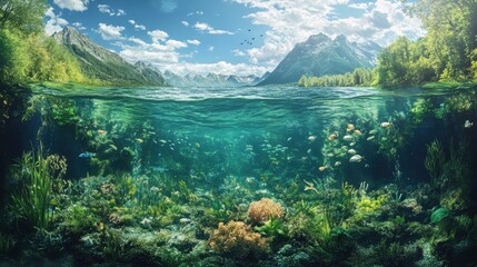 Freshwater vs. marine ecosystems: detailed view of aquatic environments.