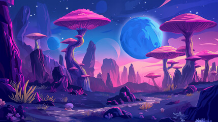 The Night fantasy alien plant magic, game background, Illustration