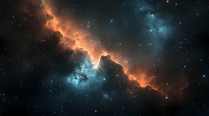 Wall Mural - cosmic nebula with orange and blue gas clouds.