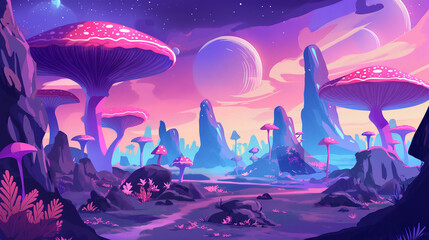 Wall Mural - The Night fantasy alien plant magic, game background, Illustration