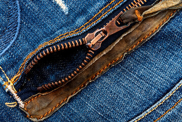 Canvas Print - Close-up of a zipper on jeans.