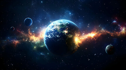 Wall Mural - earth in the center of a bright nebula.