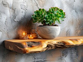 Sticker - Succulent Plant on Wooden Shelf with Candles