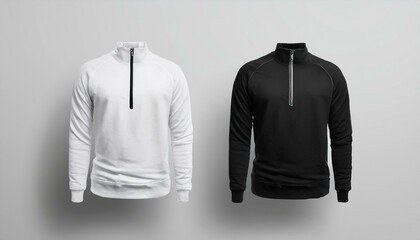 Wall Mural - Blank black and white quarter zip sweater mockup, front view
