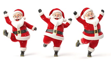 Set of 3D cartoon character Santa Claus Marry Christmas happy smile dancing have fun, isolated on white background