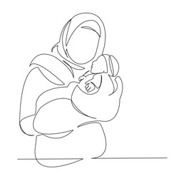 Sticker - One continuous single drawing line art doodle parent, muslim, people, mother, islam, newbornl. Isolated image hand draw contour on a white background