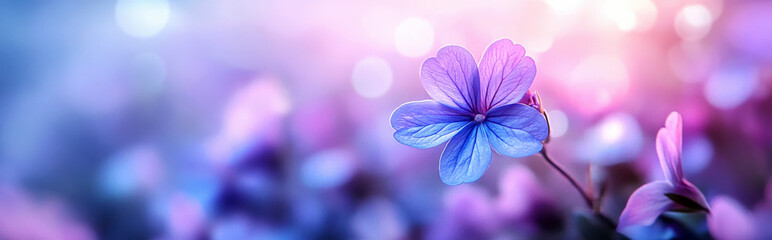 Violet flowers with a blurred background, focusing on a single bloom with ample space for text