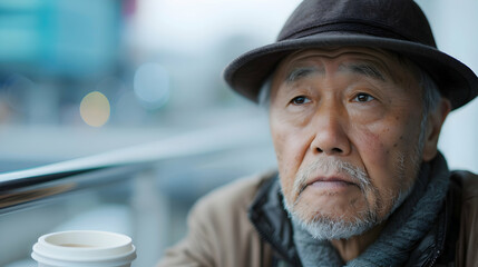 Poster - Elderly Enjoying Cup Coffee Cafe