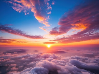 Poster - Amazing light of nature cloudscape sky and Clouds moving away rolling, Colorful sunrise cloud