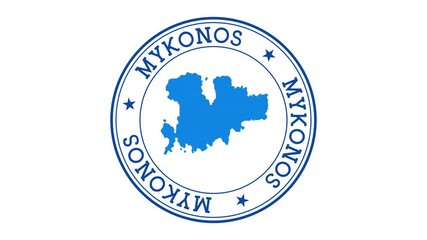 Wall Mural - Mykonos intro. Badge with the circular name and map of island. Mykonos round logo animation.