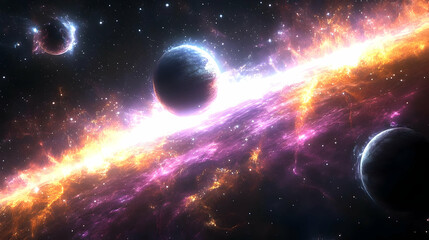 Wall Mural - planets and nebula in a cosmic explosion of light.