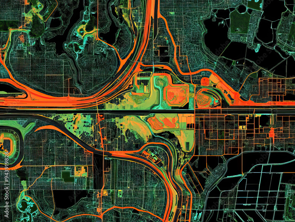 Technical aerial visual, 3D LiDAR GIS aerial map satellite scan model ...